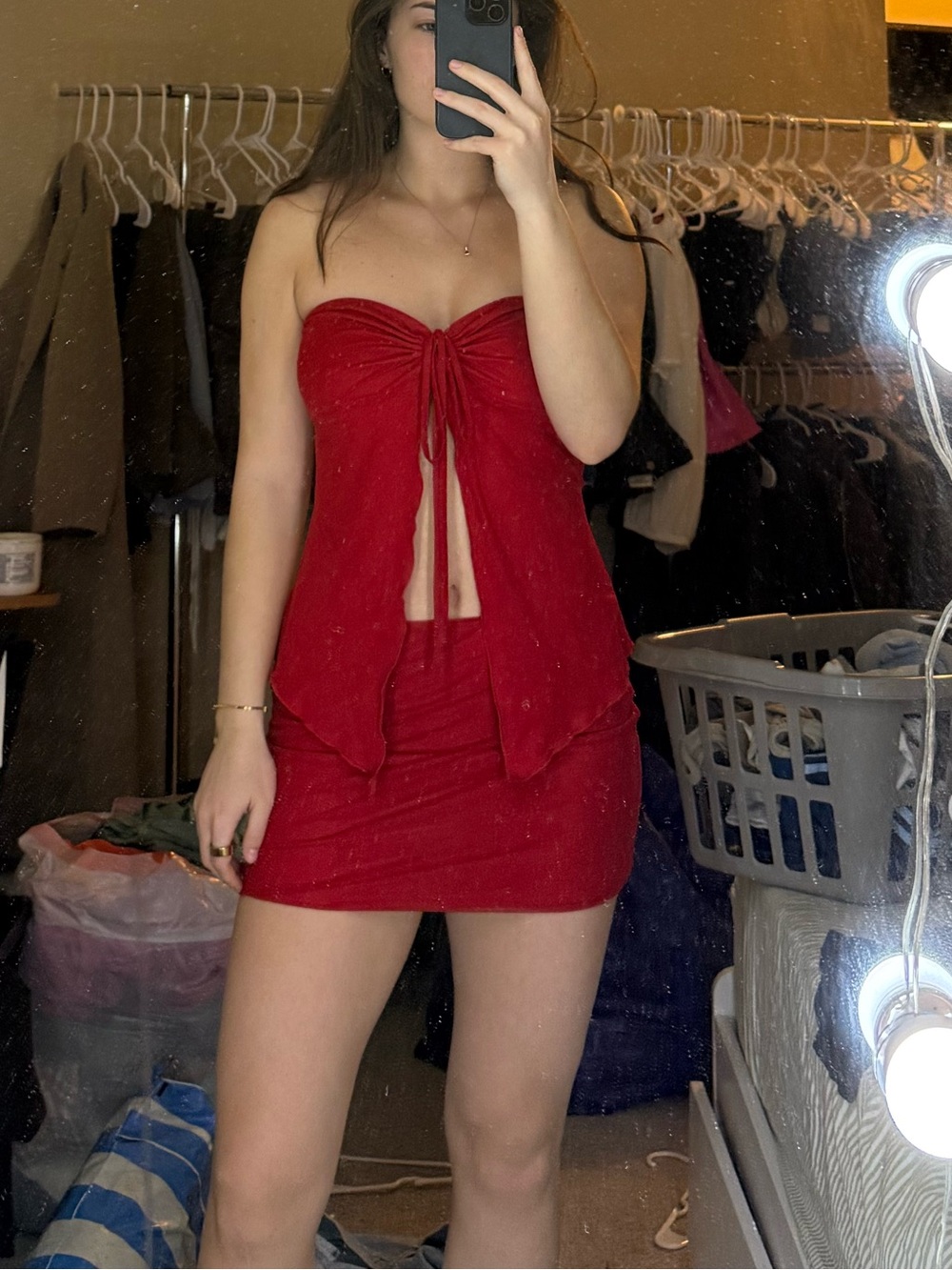 Princess Polly Red Strapless Mini with Front Tie Detail